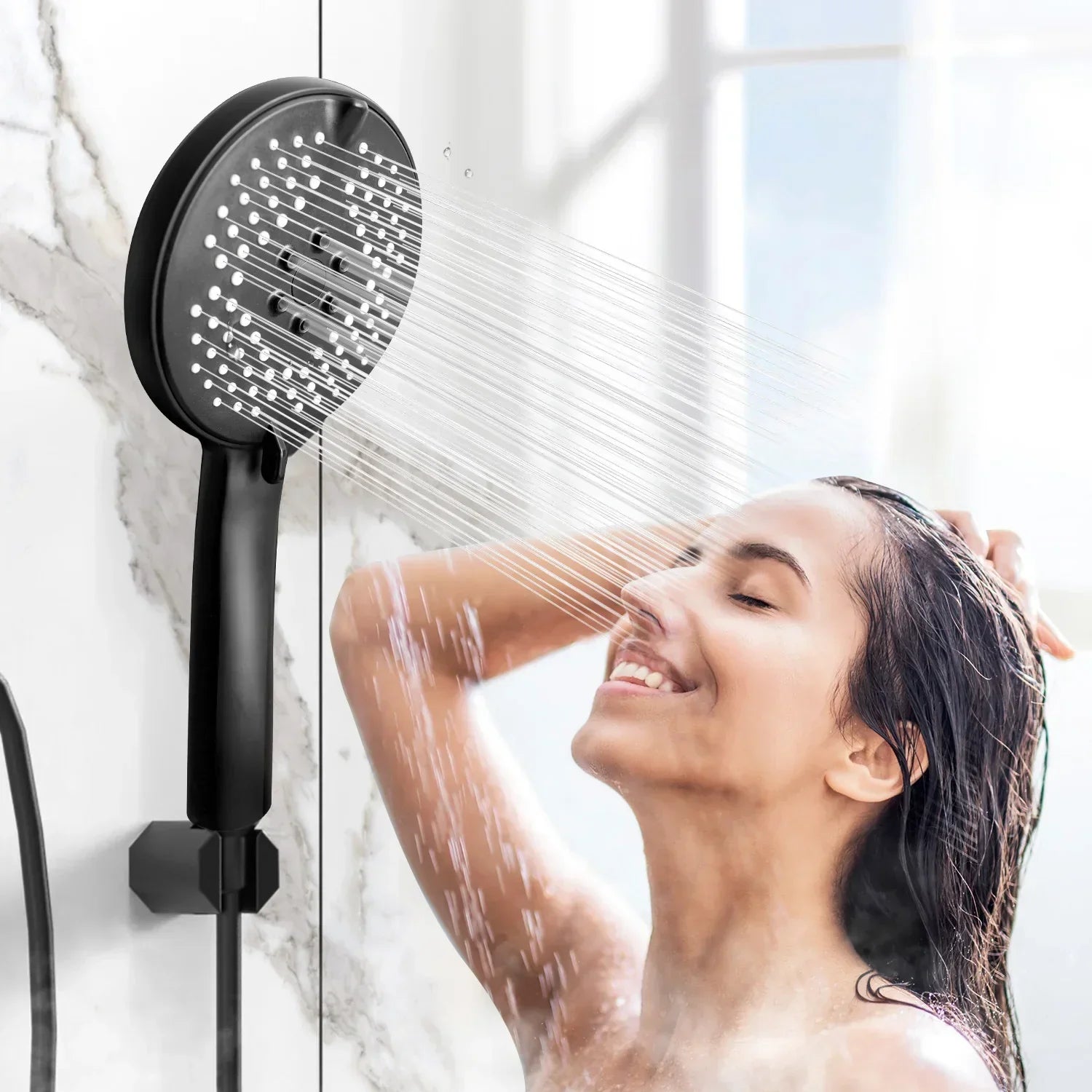 DecorBites™ 3-in-1 Pressure Boost Shower Head with Hose Base - Large Water Yield