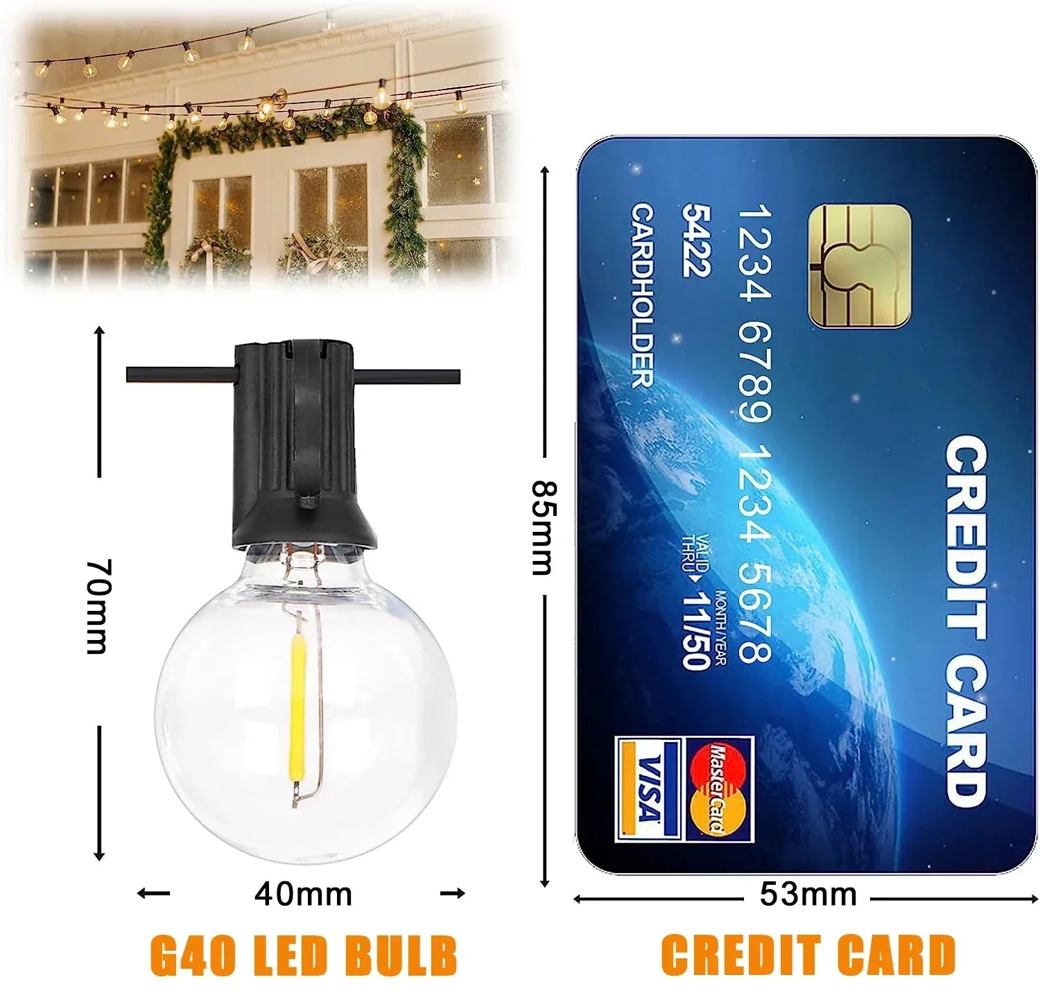 DecorBites™ G40 LED Shatterproof Globe Outdoor Patio String Lights