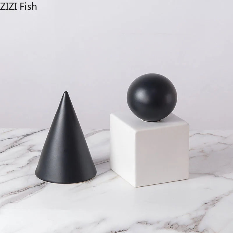DecorBites™ Cube Round Statue Decor Ceramic Ornament Sculpture Artwork for Desk & Room