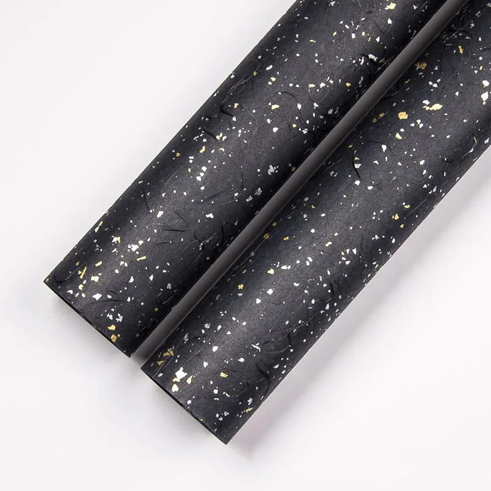 Korean Floral Wrapping Paper Set | 5 Sheets with Gold and Silver Sparkles