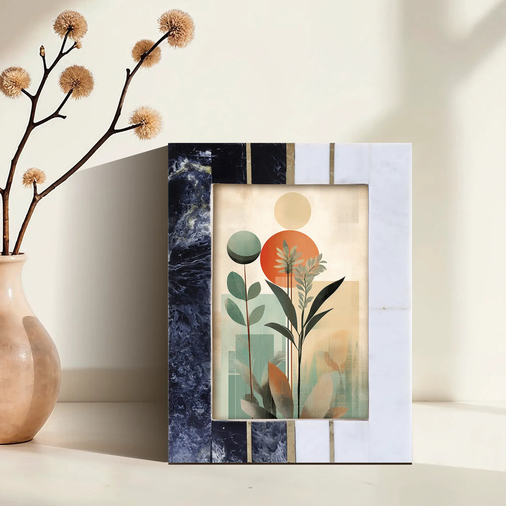 Black White Resin Brass Inlay Picture Frame Tabletop 4x6 5x7