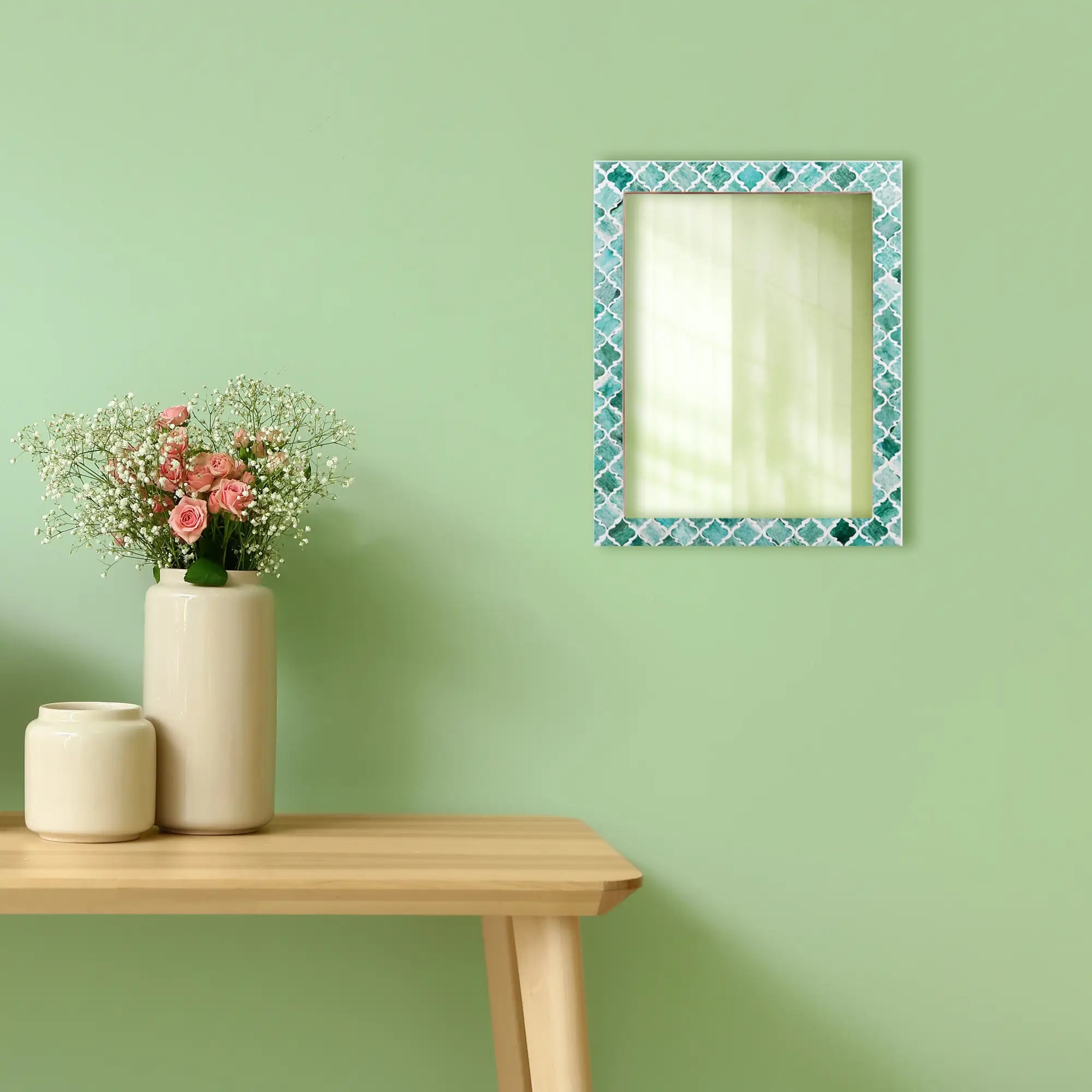 Make To Order Moroccan Green Mirror Bone & Resin Inlay Collection in 4 Sizes