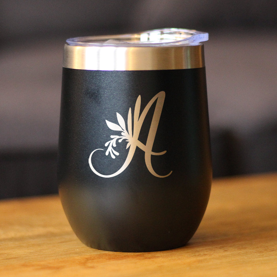 Monogram Floral Initial Letter A - Wine Tumbler
