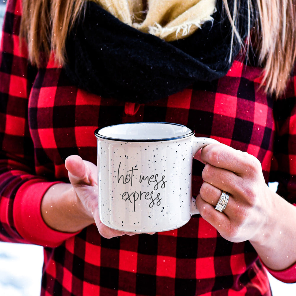 Hot Mess Express Oversized Campfire Mug Black Rim Limited Edition, Double-Sided