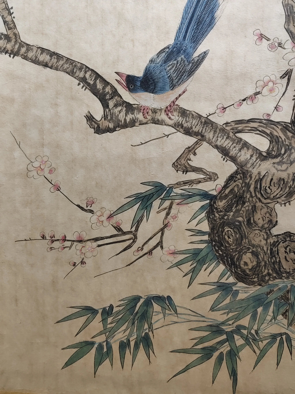 Antique Chinese Hand‑Painted Long Scroll – Bird & Flower Painting