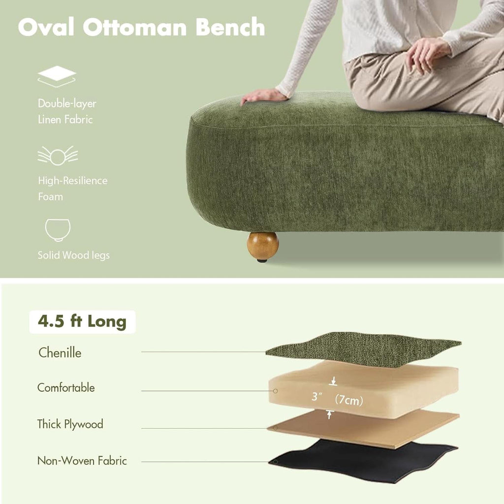 54-Inch Green Velvet EndOfBed Bench Cushioned Seat