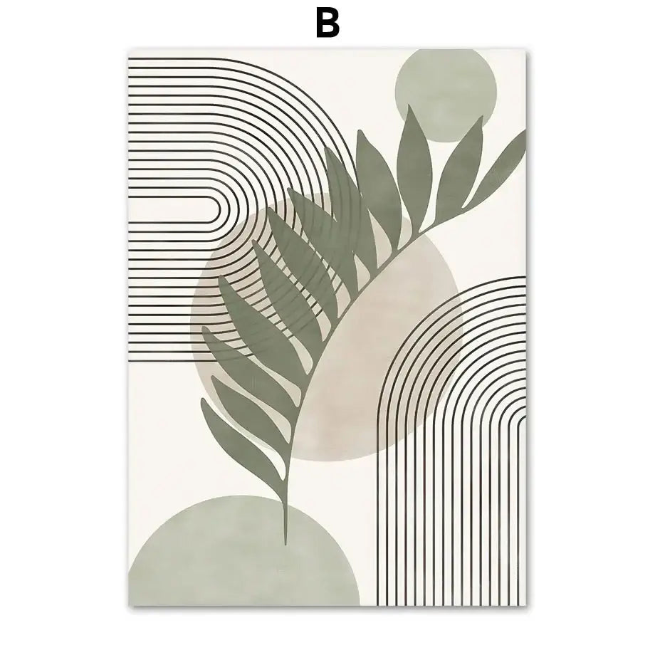 Vintage boho abstract geometric leaf canvas wall art living room