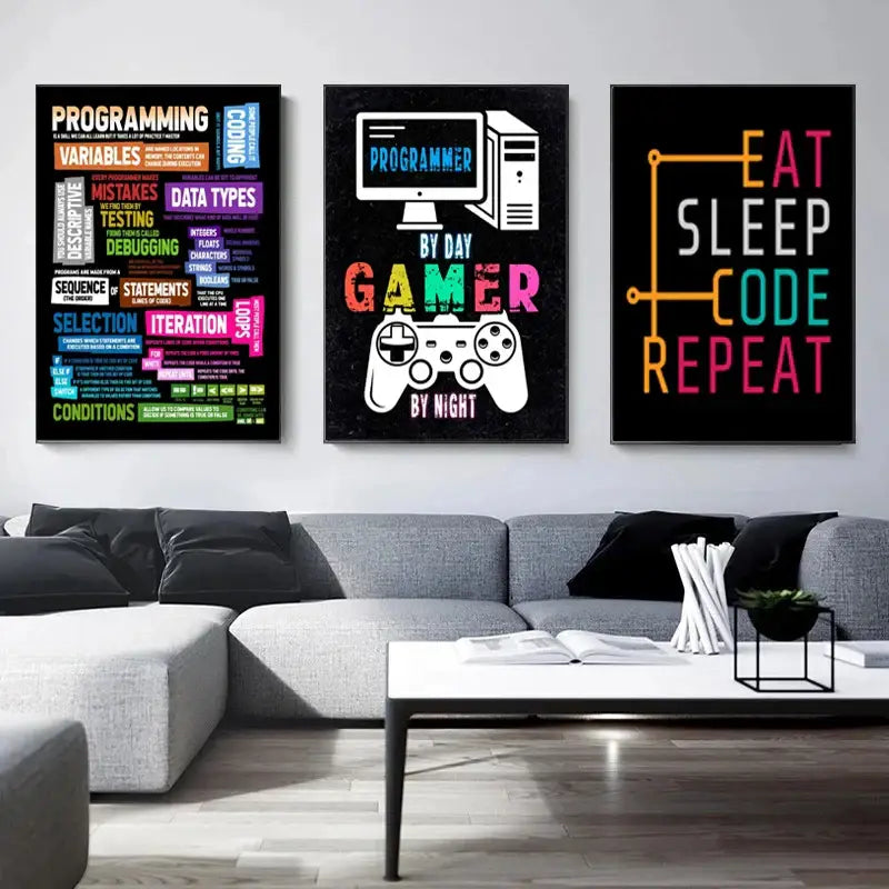 Abstract programmer gamer educational infographic canvas art bedroom