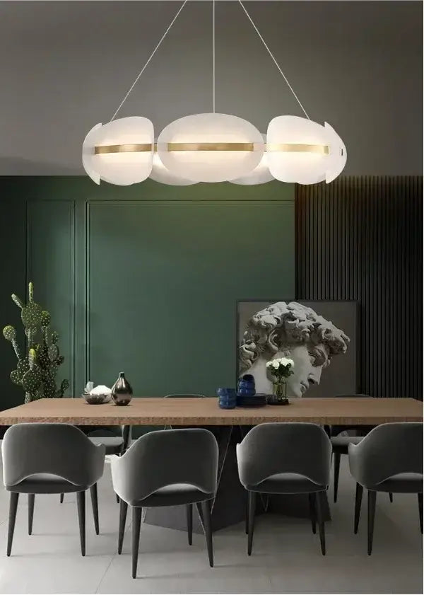 Modern gold acrylic ring chandelier dining room frosted glass light