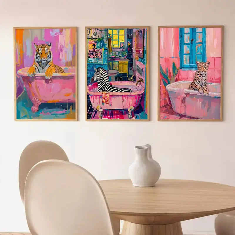 Vibrant pink leopard bathtub animal canvas art bathroom decor