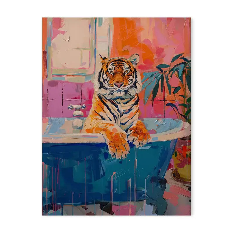 Vibrant pink & peach leopard animal canvas wall art bathroom decor