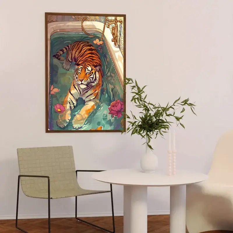 Vibrant orange tiger colorful bathtub animal wall art bedroom canvas