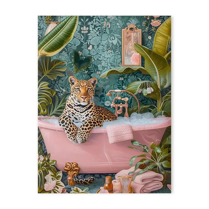 Vibrant orange tiger colorful bathtub animal wall art bedroom canvas