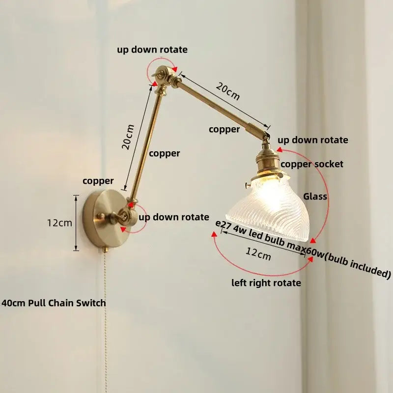 Antique brass ceramic copper led wall light bedroom sconce