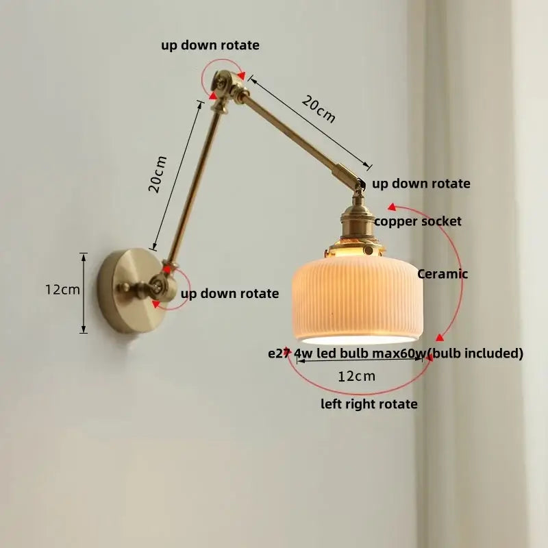 Antique brass ceramic copper led wall light bedroom sconce
