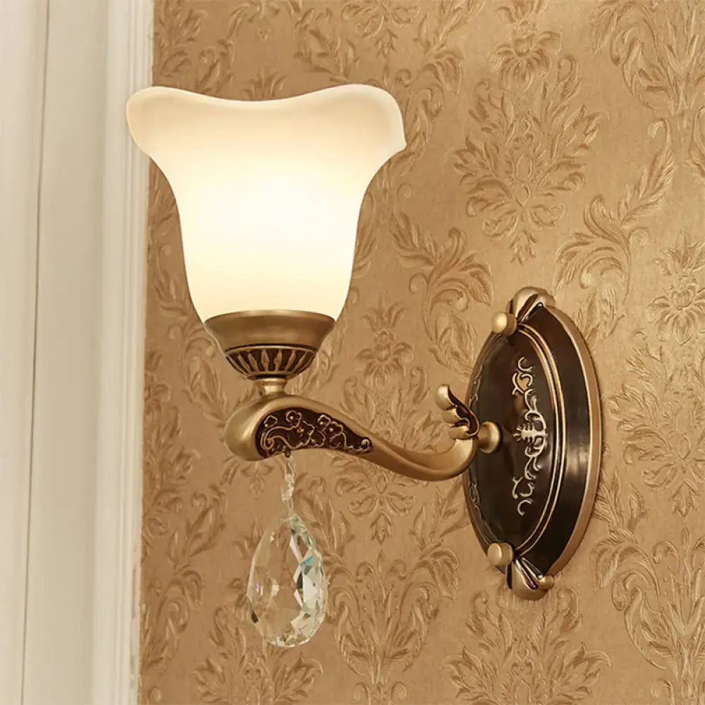 Antique brass crystal drop wall lamp bedroom sconce with e12 e14 base