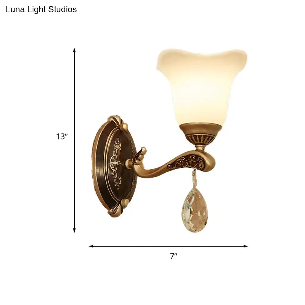 Antique brass crystal drop wall lamp bedroom sconce with e12 e14 base