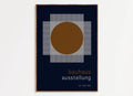 Mid-century bauhaus navy and brown geometric wall art living room