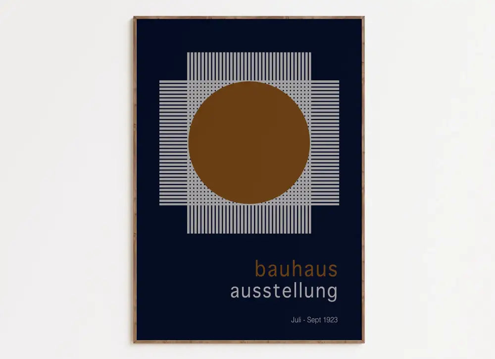 Mid-century bauhaus navy and brown geometric wall art living room