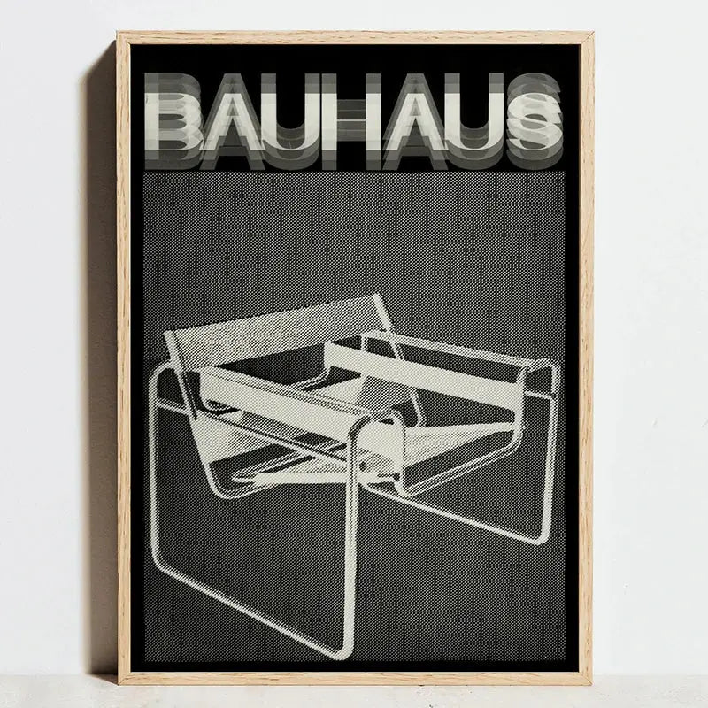 Bauhaus exhibition orange & black canvas wall art living room decor