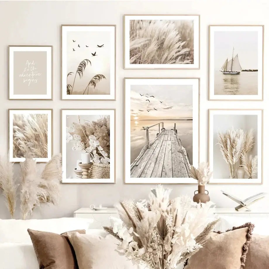 Modern nordic beige adventure wall art bedroom canvas