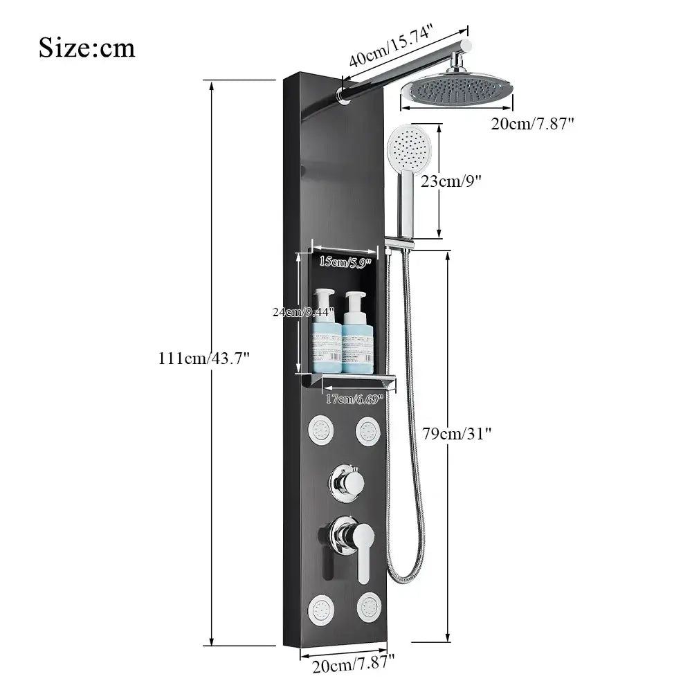 DecorBites™ Rainfall Shower Panel with Storage Rack and Massage Jets