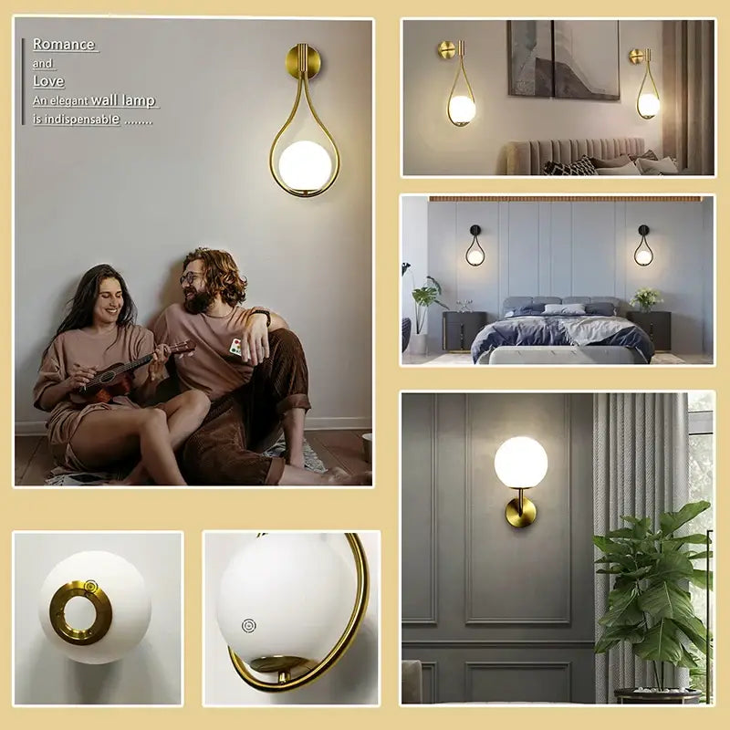 Modern black battery wall sconces with remote control for bedroom