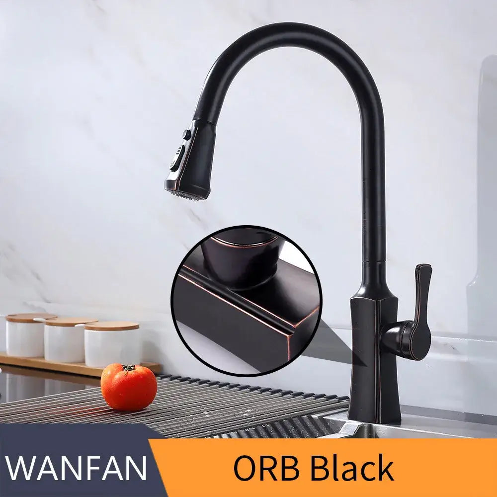 Black stream handle matte black pull out faucet kitchen tap