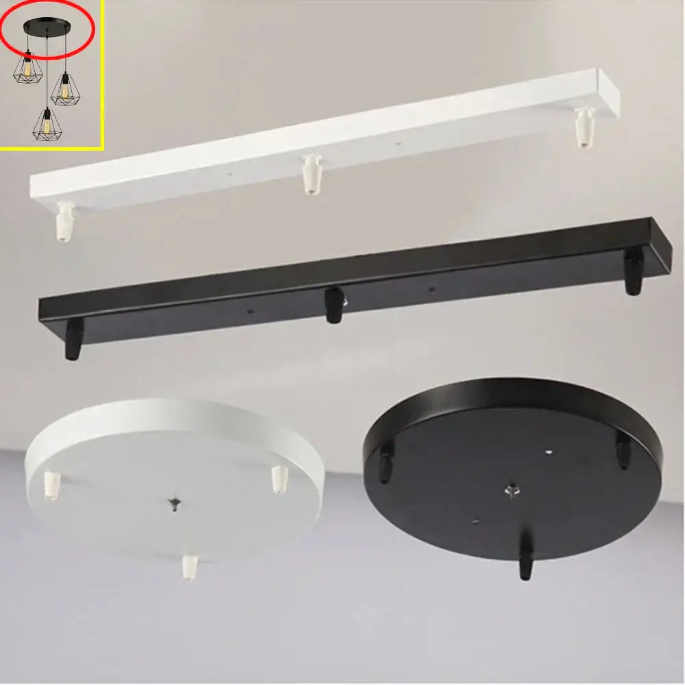 Black & white 3 head pendant light base canopy plate dining room
