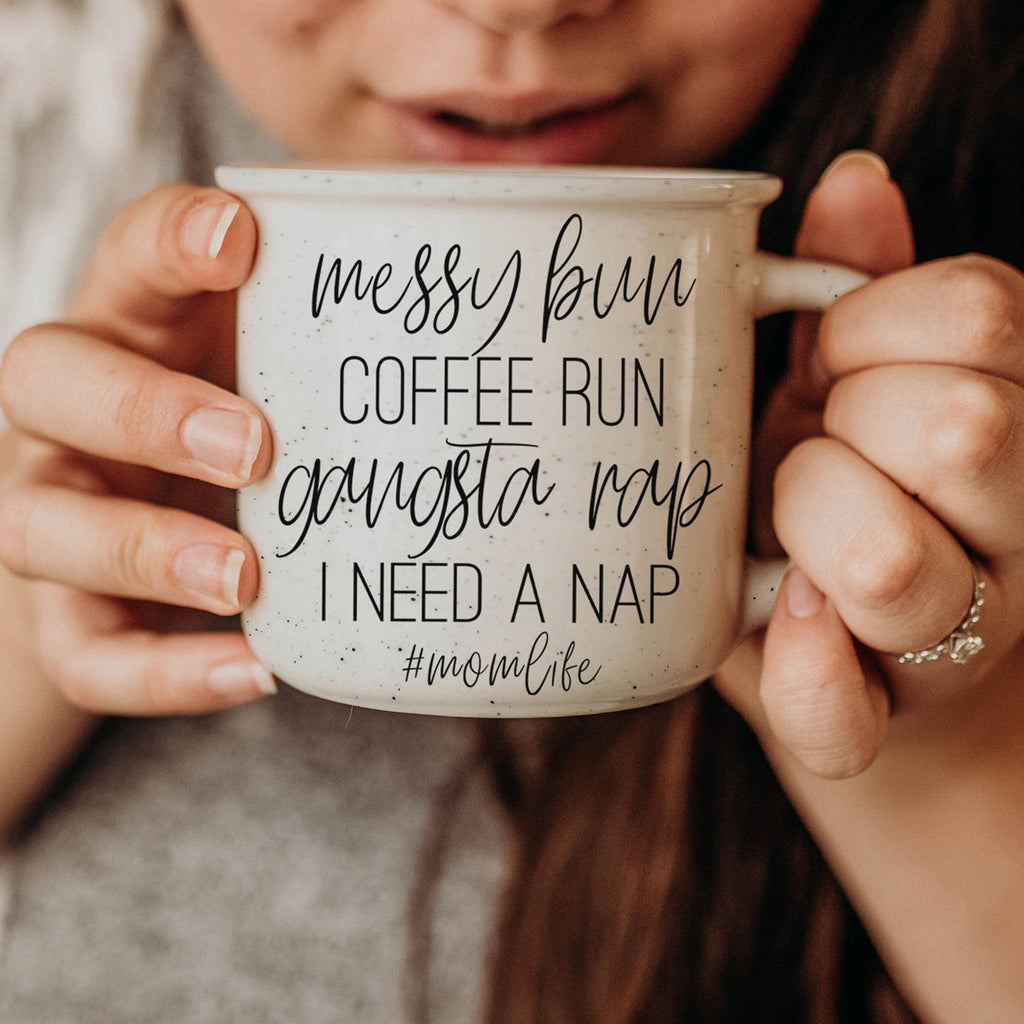 Messy Bun Coffee Run 14.5oz Ceramic Campfire Mug Double-Sided Speckled
