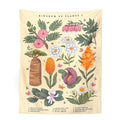 Bohemian teal botanical wildflower reference chart bedroom wall hanging