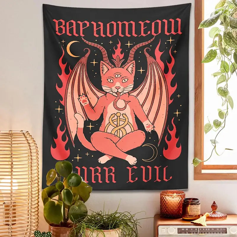 DecorBites™ Cat Baphomeow Tapestry: Boho Witchcraft Moon Star Decor for Home & Dorm Room
