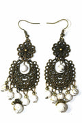 Boho Filigree Dangle Earrings White Stone Bead Chandelier
