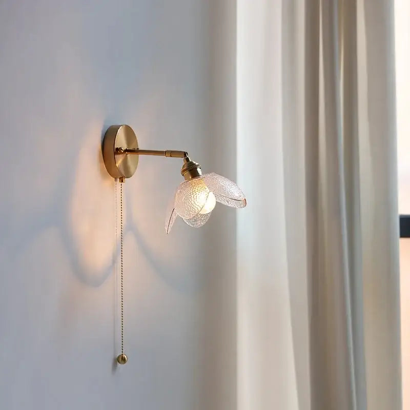 Brass flower gray glass led bathroom wall lamp