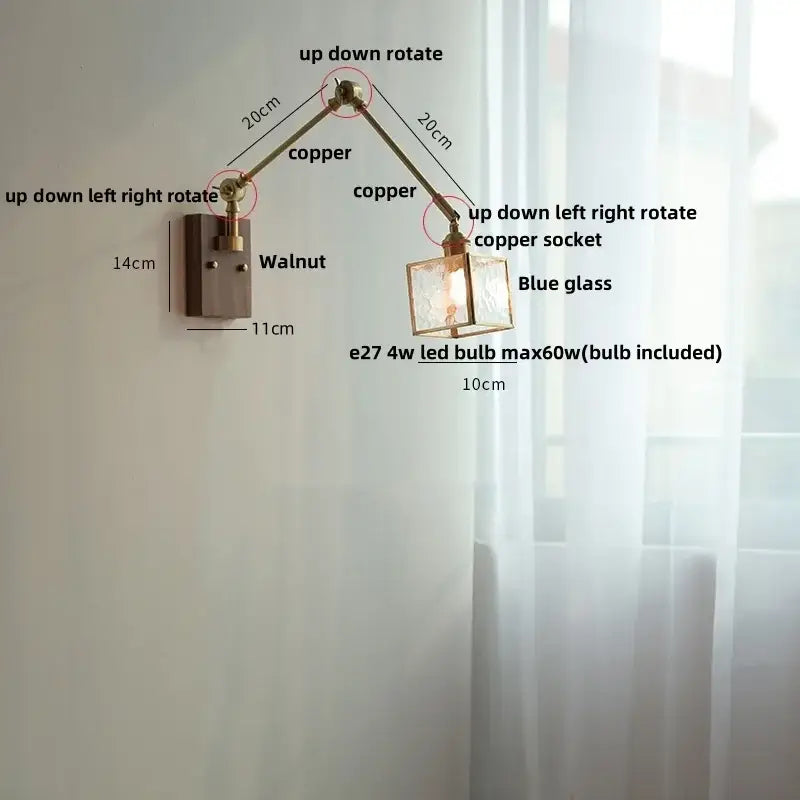 DecorBites™ LED Wall Lamp Rotatable Glass Walnut Swing Arms Hallway Stair Light