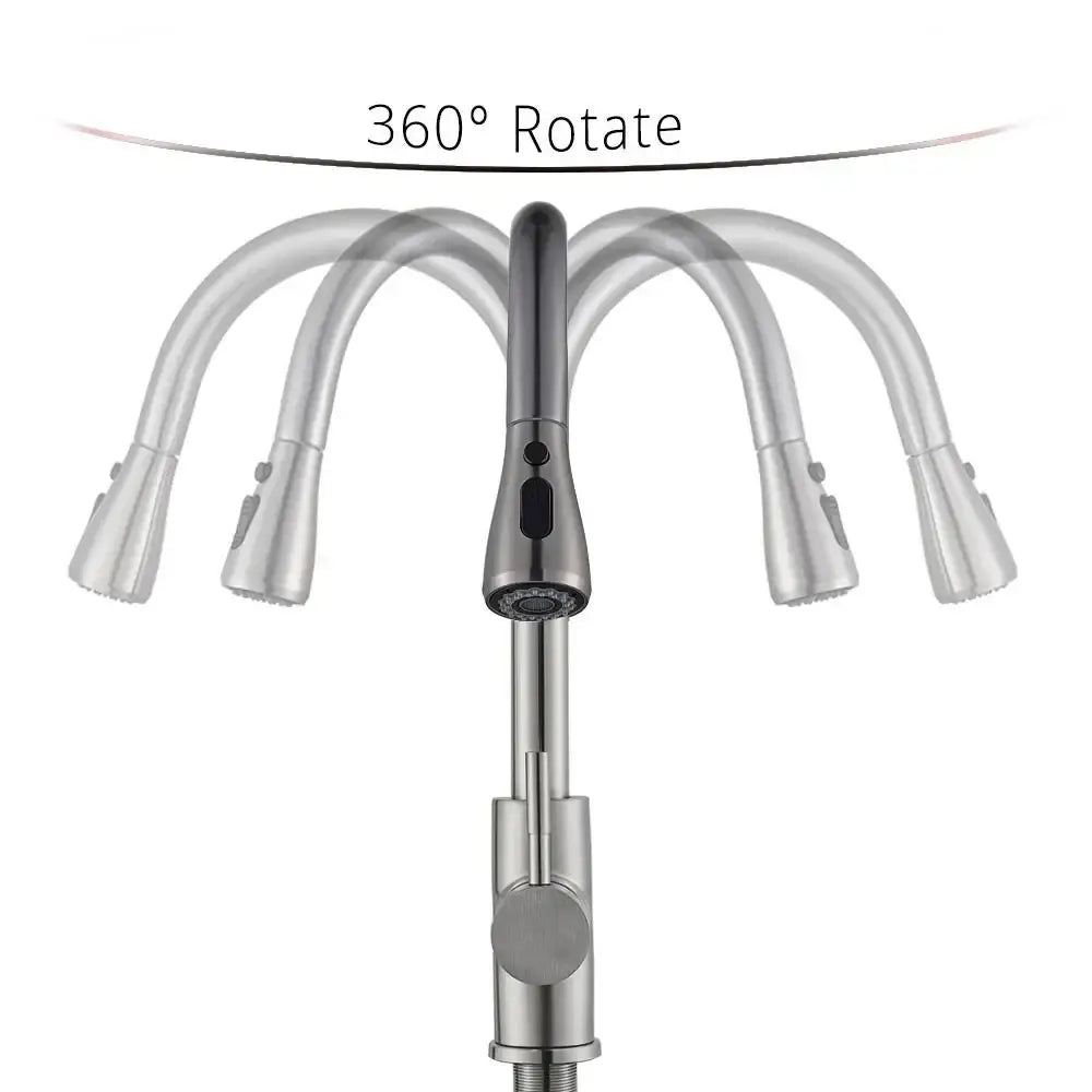 Brushed nickel kitchen faucet with flexible pull down sprayer