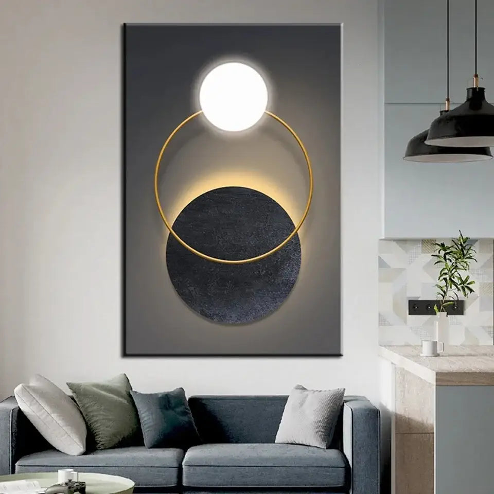 Modern abstract geometric black & gold canvas wall art living room