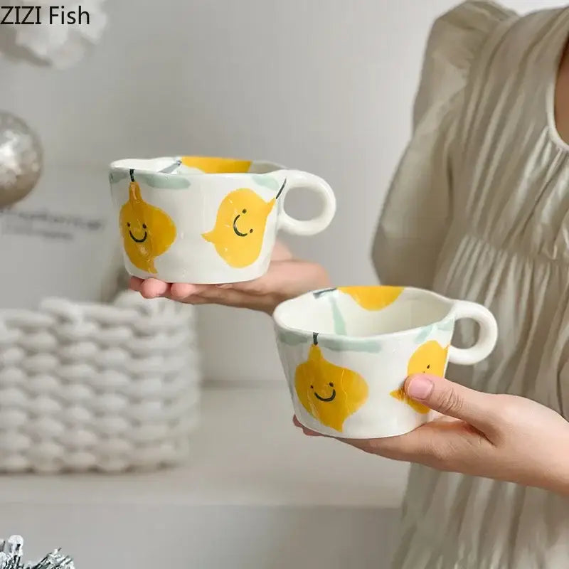 Cartoon pattern ceramic coffee mug kitchen floral tea cup