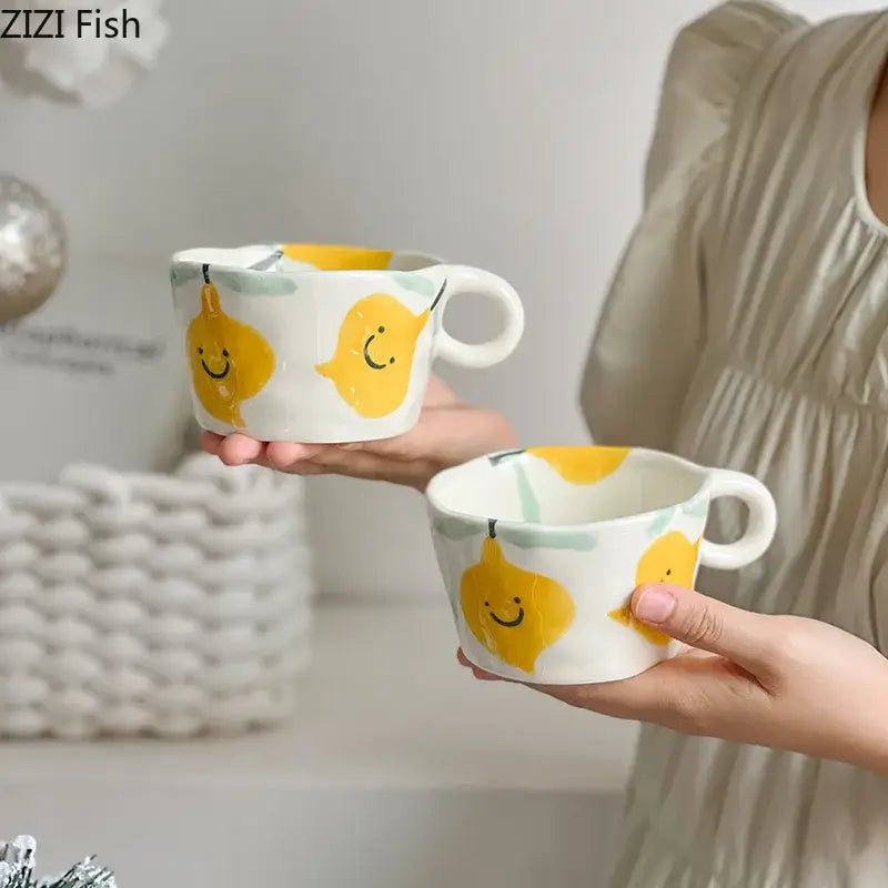 Cartoon pattern ceramic mug set – dining room white colorful cups