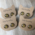 Cheetah Cat Stud Earrings Leopard Print Gold Plated