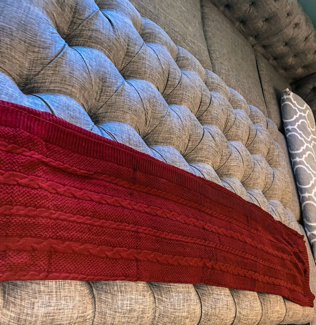 Claret Knit Sweater Throw Lightweight Cozy Blanket For Couch Bed