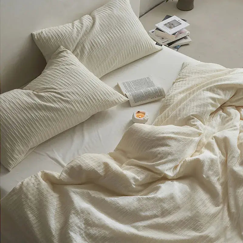 Cream textured cotton foam yarn bedding set bedroom ribbed duvet