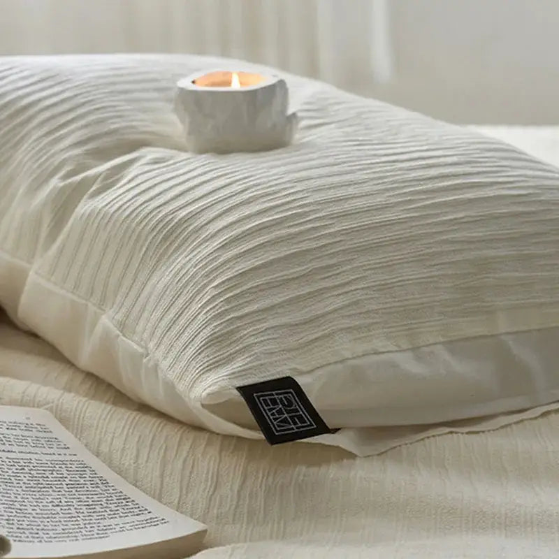 Cream textured cotton foam yarn bedding set bedroom ribbed duvet