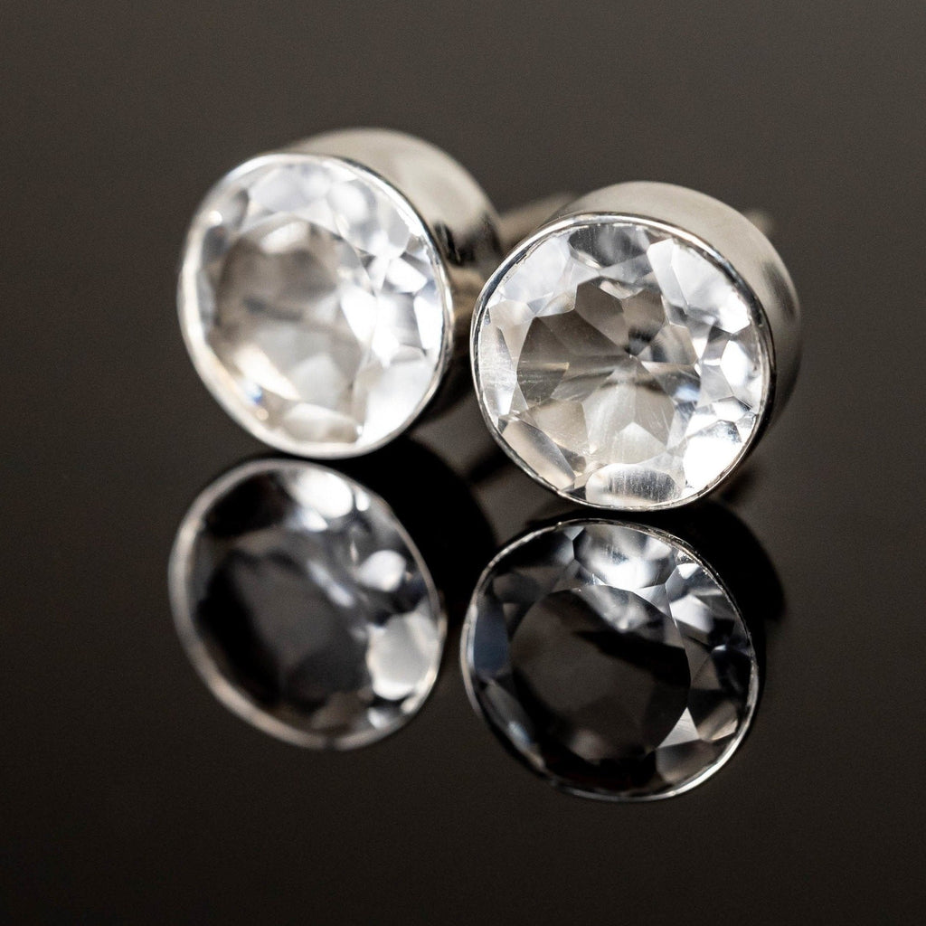 Crystal Quartz 8mm Round Stud Earrings Sterling Post