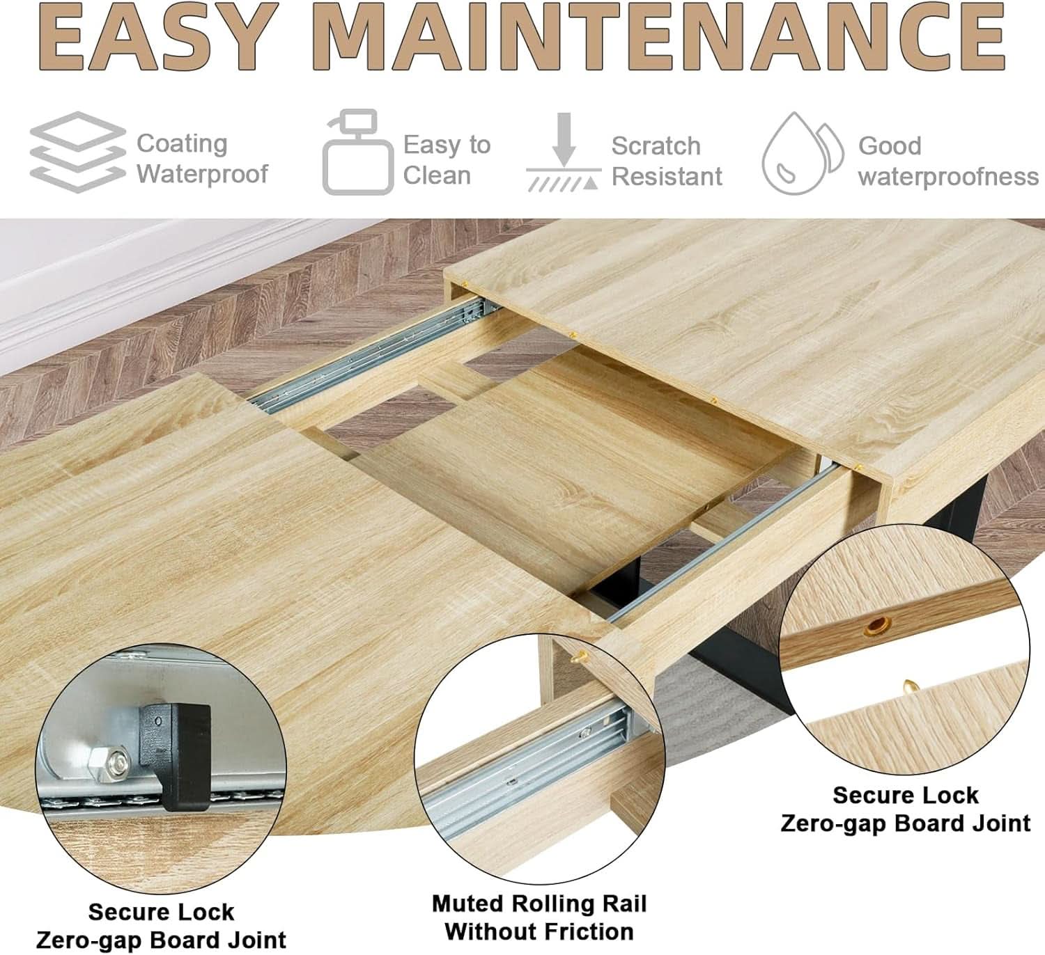 63-79 Inch Extendable Dining Table Rustic Oak Finish