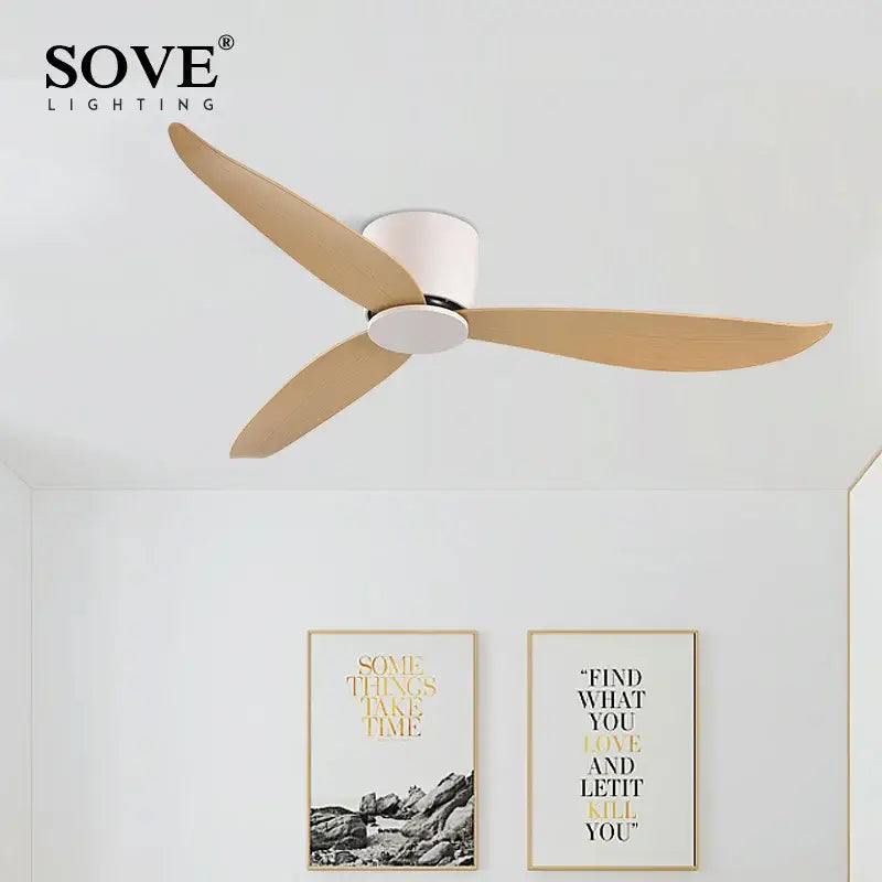 Modern white dc ceiling fan with remote control bedroom light wood