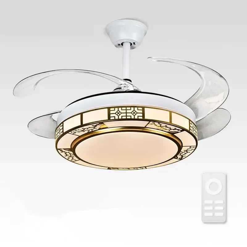 Modern geometric gold led ceiling fan – living room dimmable light