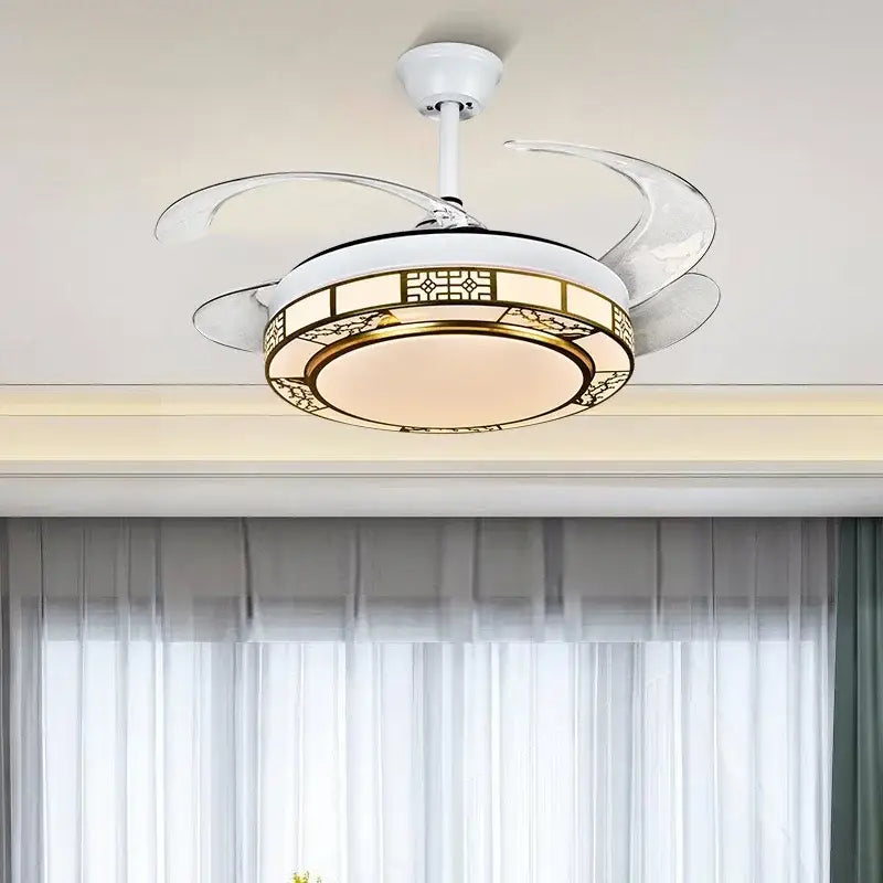 Modern geometric gold led ceiling fan – living room dimmable light