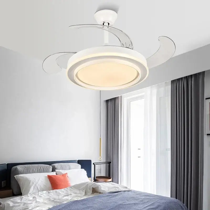 Modern white ceiling fan with led lights and remote control bedroom