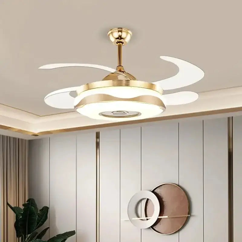 Modern gold bluetooth ceiling fan – bedroom rgb color light